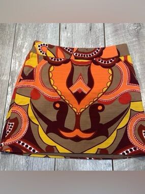 Bold Retro Orange Print Mini Skirt